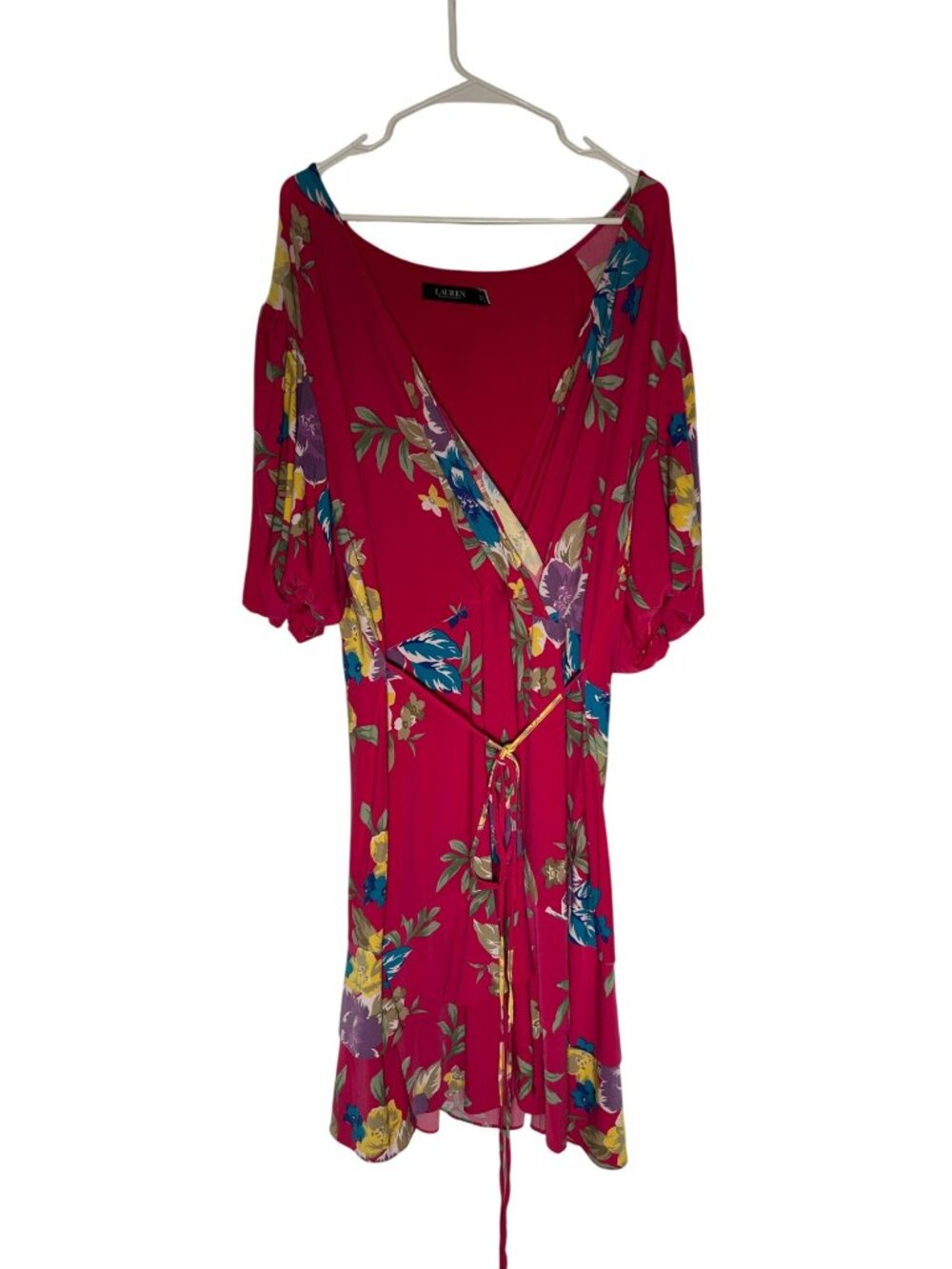 Lauren Ralph Lauren Pink Floral Stretch Jersey Dress Women's Plus Size 22W